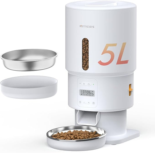Automatic Cat Feeder - 5L Anti-Clog Cat Food Dispenser with Freshness Preservation, 1-6 Meals/Day, Programmable Portions, 10s Voice, 180-Day Battery Life, Auto Pet Feeder for Multi Cats & Dogs
