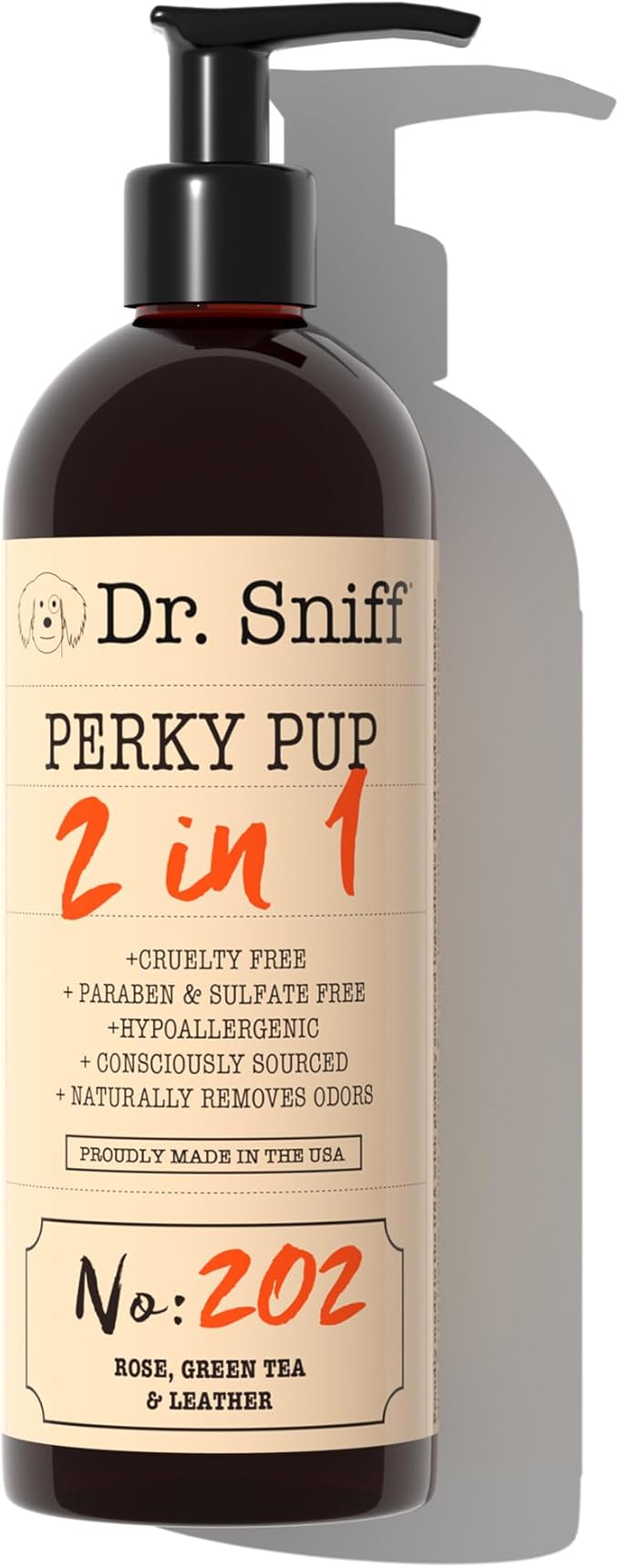 Dr. Sniff 2-in-1 Pet Shampoo & Conditioner, Ultimate Grooming Treatment for Dog & Cat Hair, Freshens Scent, Made in The USA, Perky Pup Scent, 16 Oz