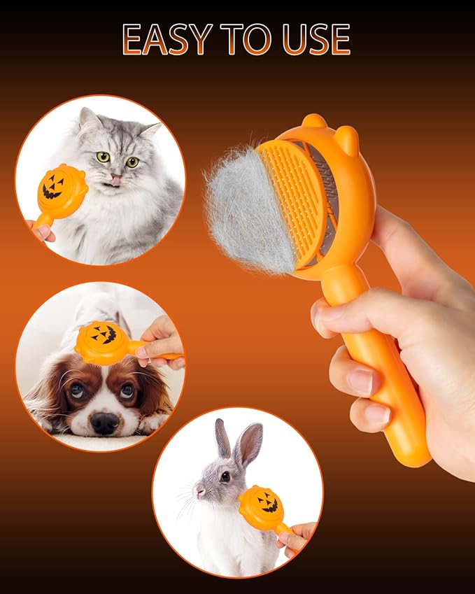 Pet Demon Brush, Cute Self Cleaning Slicker Brush for Dogs Cats Puppy Rabbit, Professional Pet Grooming Hair Removal Tool for Short & Long Hair