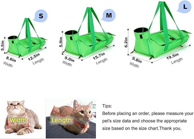 HDKUW Cat Grooming Bag,Foldable Travel Carrier for Cats,Anti-Bite Anti-Scratch Cat Grooming Restraint Bag,Pet Carrier for Administering Eye Drops,Ear Cleaner,Clipping Nails Green S