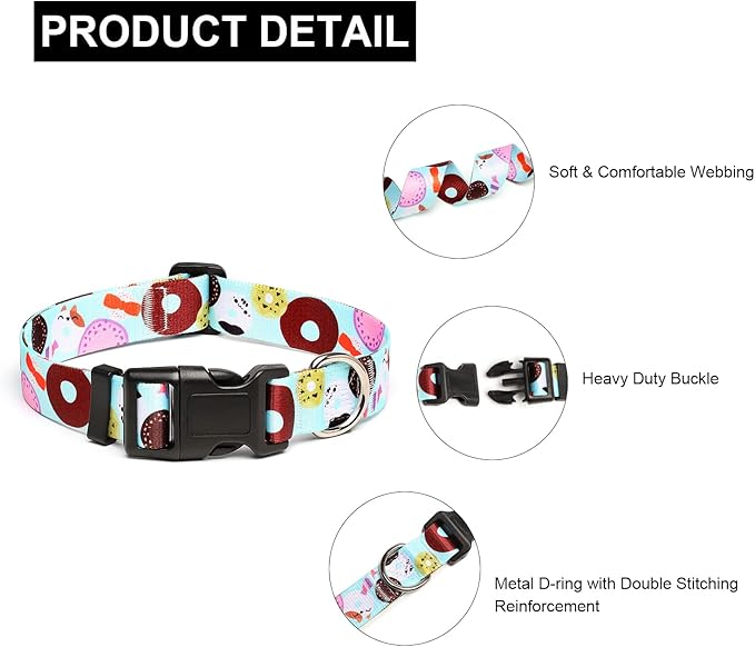 Mercano Adjustable Dog Collar - Special Design Patterns, Soft Nylon Comfortable Durable Pet Collar for Small Medium Large Dogs (L, Blue Cookie)