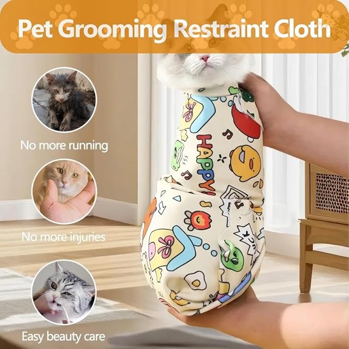 Magic Cat Wrap for Cutting Nails & Grooming, Self Adherent Fabric Wrap for Cats, Multi Functional Pet Grooming Towel Blanket, Wrap Snug and Groom for Cats, 17.7in, Under 9 Ibs