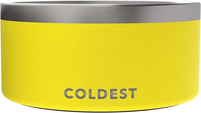 Coldest Dog Bowl - Anti Rust Metal, Non Slip, 3 Layers Insulated Stainless Steel Dog Bowls - Spill Proof & Heavy Duty - Water Bowl for Dogs, Cats & Pets, Dish Washer Safe (200 oz, Solar Yellow)