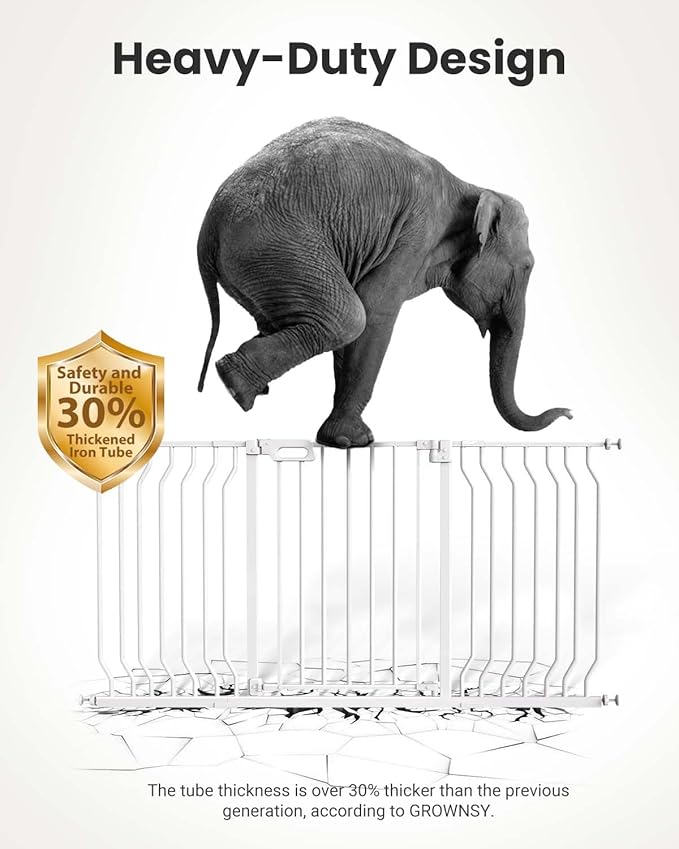 Mom's Choice-GROWNSY Baby Gate for Stairs, 29.5"-48.4" Pressure Mounted Baby Gate for Top of Stair&Doorway with V-Shaped Rods, Anti-Trip Pedal, Extra Wide Stairs Dog Gate Easy Install w/Red Reminder