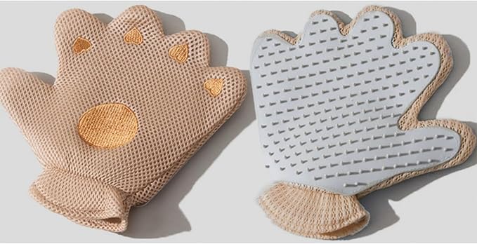 Zoocozy 2 in 1 Pet Hair Removal Glove for Cat Dog, Indoor Cat Grooming Gloves, Pet Washing Brush for Shedding Massage - Double-Sided Available(Brown)