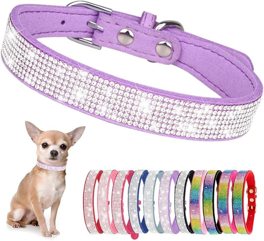 Rhinestone Dog Collar for Small Dogs, Bling Diamond Fancy Crystal Glitter Pretty Jewel Pet Puppy Collars for XXS XS Small Medium Large Breed Girl Dogs Female Cats Kitten, Purple XSmall