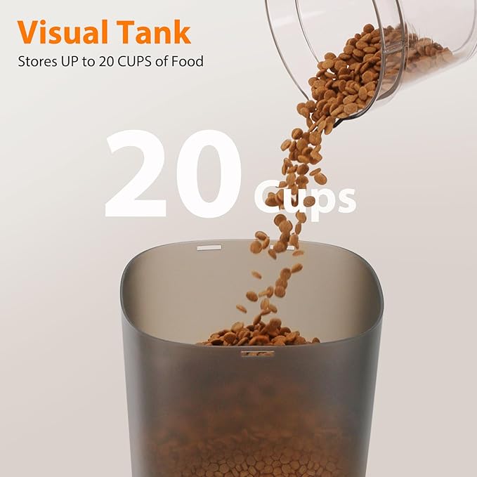 Automatic Cat Feeder, Cat Food Dispenser with Stainless Steel Bowl, Timed Portion Control 20 Portions 6 Meals Per Day, Voice Recorder, Dual Power Supply for Small Dogs (Black)