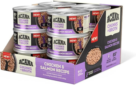 ACANA Chunks in Broth Wet Cat Food Chicken & Salmon Recipe for Kittens 3oz Cans (12 Count)