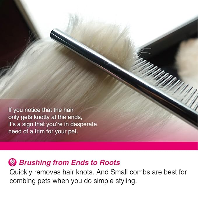 6.1" Comb with Rounded Ends Spine, Pet Comb for Professional Groomer Tool, for Short to Medium Haired Dog, Cat and other pets.