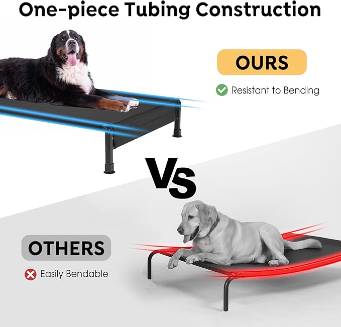 Veehoo Cooling Outdoor Dog Bed, Heavy Duty Elevated Pet Bed with Washable & Breathable Teslin Mesh, Non-Slip Silicon Feet, Dog Cot Bed with Support Hem, 35" x 22", Black, CWC2433