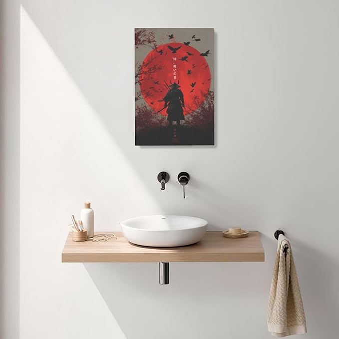 Japanese Armored Samurai Wall Art Modern Japan Warrior Canvas Wall Decor Asian Oriental Bushido Pictures Painting Print Artwork Framed Decorations Gifts for Room Bedroom Office Living Room 16"x24"