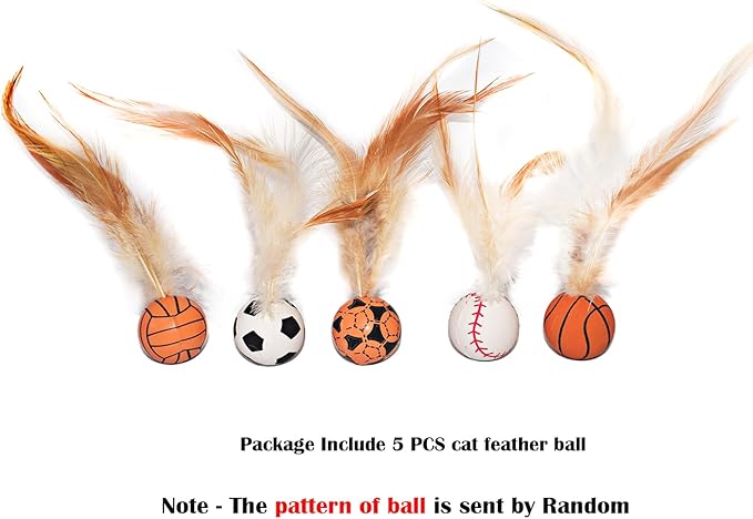 Cat Toy Balls, 5 PCS Colorful Feather Bouncy Balls for Cats No Noise Interactive Kitten Toys Cat Exercise Ball, Safe for Your Kitty (B)