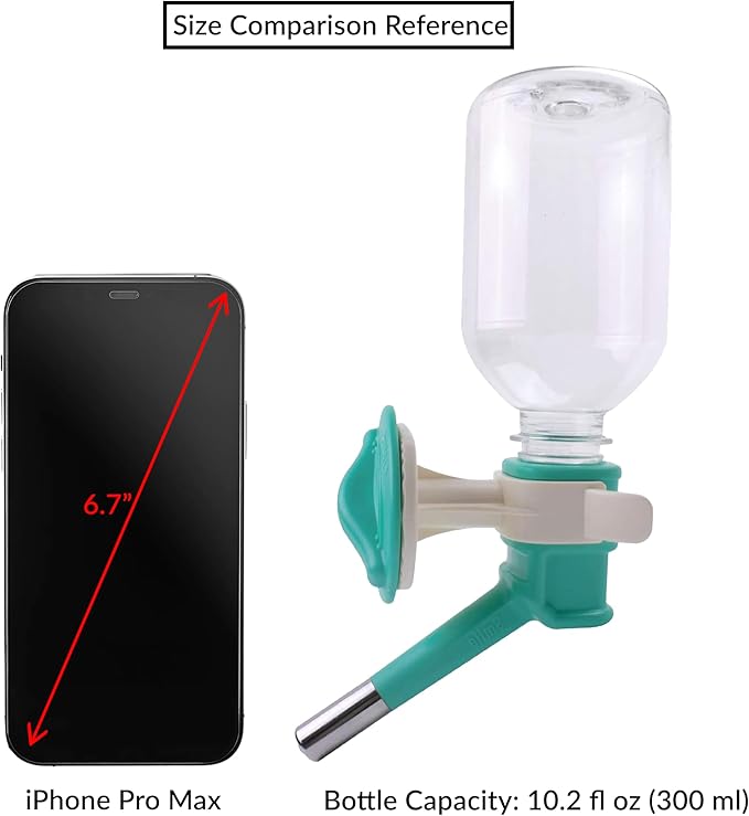 Choco Nose Patented No-Drip Water Bottle/Feeder for Puppies/Toy-Small Breed Dogs/Rabbits/Cats/Chinchillas and Other Small Pets and Animals - for Cages or Crates 10.2 oz. Nozzle 13mm, Aqua (C528)