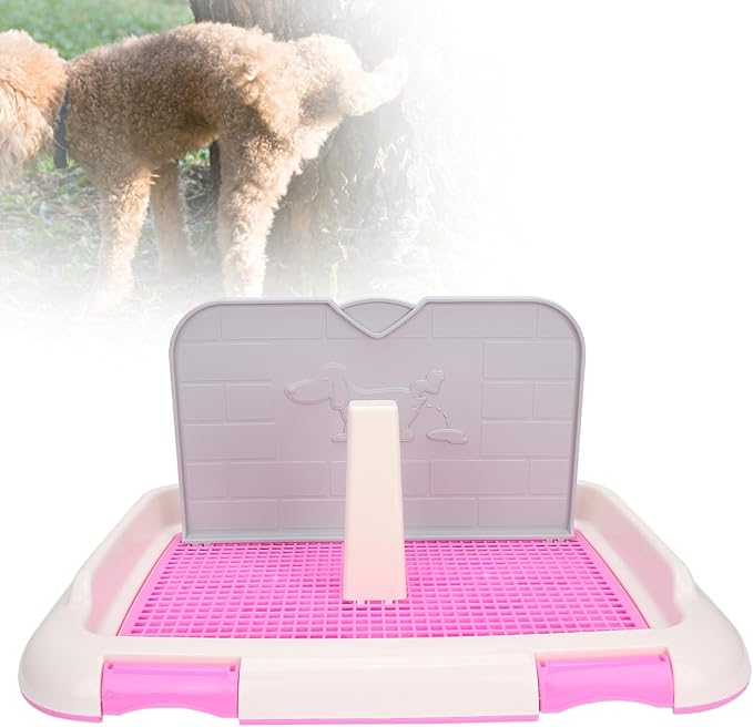 Puppy Dog Potty Tray, Puppy Training Toilet Tray Pet Training Pad Holder, Cat Potty Fence Dog Scheduled Urination Potty Tray, Dog Litter Box for Small and Medium Dogs, Bunny, Cats (Pink)