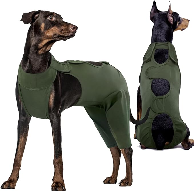 Kuoser Dog Surgery Recovery Suit, Thigh Wound Protective Sleeve for Dogs, Dog Recovery Sleeve for Female Male Dogs, Pet Surgical Suit for Spay Neuter, Dog Onesie After Surgery, Green XXL