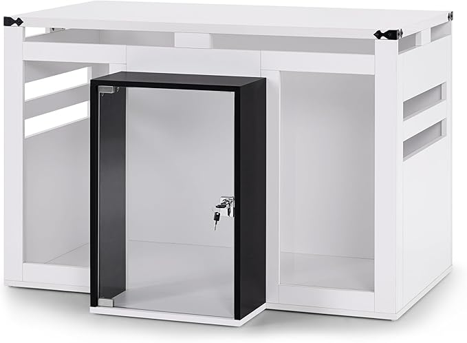 Lovupet Wooden Dog Crate Furniture, Villa Style Dog Kennel for Medium Breed with Glass Door and Acrylic Panels, GC34 (White)