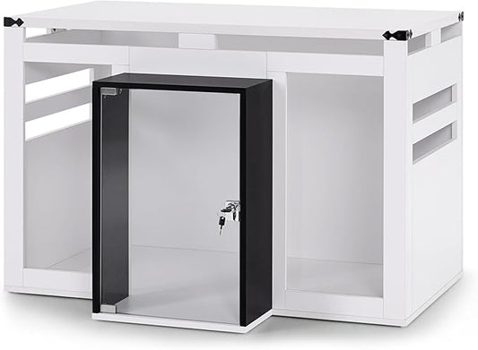 Lovupet Wooden Dog Crate Furniture, Villa Style Dog Kennel for Medium Breed with Glass Door and Acrylic Panels, GC34 (White)