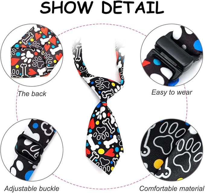 PET SHOW 10pcs Paw Print Medium Dog Ties Neckties for Medium Large Dogs Adjustable Holiday Birthday Grooming Accessories Neck Ties Girl Boy Festival Wedding Costumes Puppies Party Gift