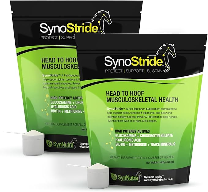 SynoStride All Natural, All-in-one, Joint and Hoof Health Supplement for Horses, Powder with Glucosamine, Chondroitin, Hyaluronic Acid, Biotin, Methionine, Trace Minerals (1080 Grams) x2