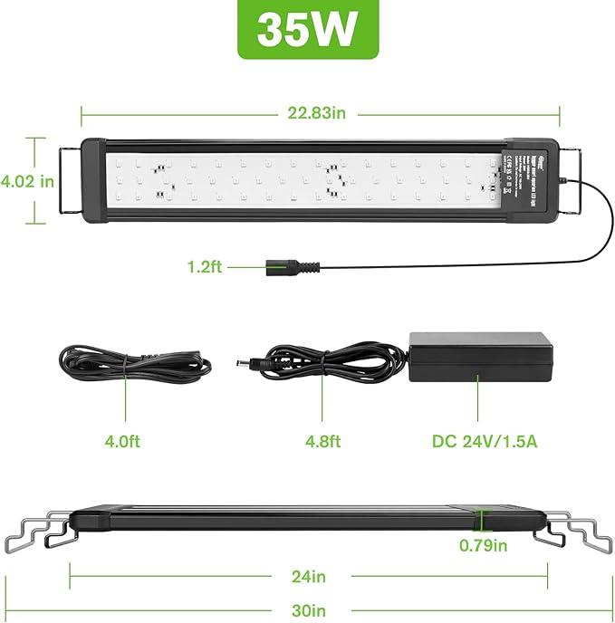 hygger 35W Smart Aquarium Light, Bluetooth LED Light with App Control, Full Spectrum Fish Tank Light with 24/7 Lighting Cycle, 5 Modes, Adjustable Timer, for 24"-30" Freshwater Planted Tank