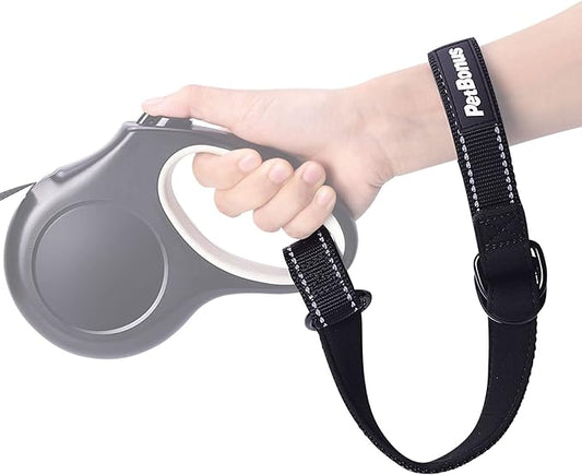 PetBonus Short Dog Leash, Safety Wrist Strap for Retractable Dog Leash, Reflective Design and Adjustable Soft Padded Handle, Extra Layer Security for Pet Stroller (Black)