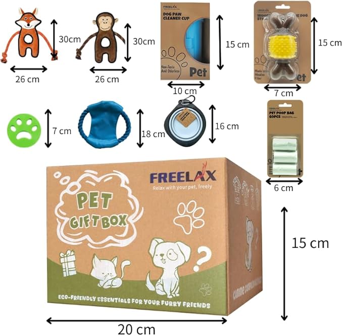 Durable Dog Chew Toys Gift Box – Eco-Friendly Teething Toys for Aggressive Chewers, Plush & Squeaky Toys, Toothbrush, Ideal Gift Basket for Medium & Large Dogs