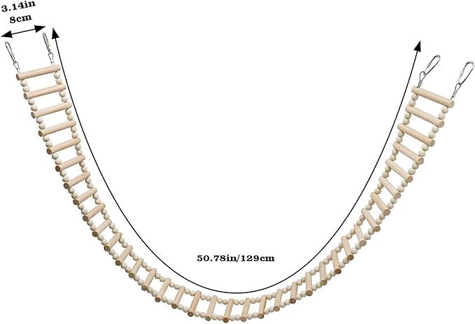 Rat Ladder Bridge Toy, Rat Climbing Toys, Natural Wooden Hamster Ladder Bridge Toy, Cage Accessories for Bird Parrot Cockatiel Sugar Gliders - 36 Steps - 50.78 x 3.14 Inch