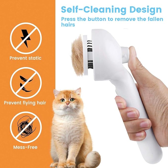 Pet Steam Brush for Dog & Cat – 3-in-1 Spray Hair Removal Comb – Steam Brush for Shedding & Grooming – Water for Long & Short Haired Pets – Spritz Defur Comb (White)