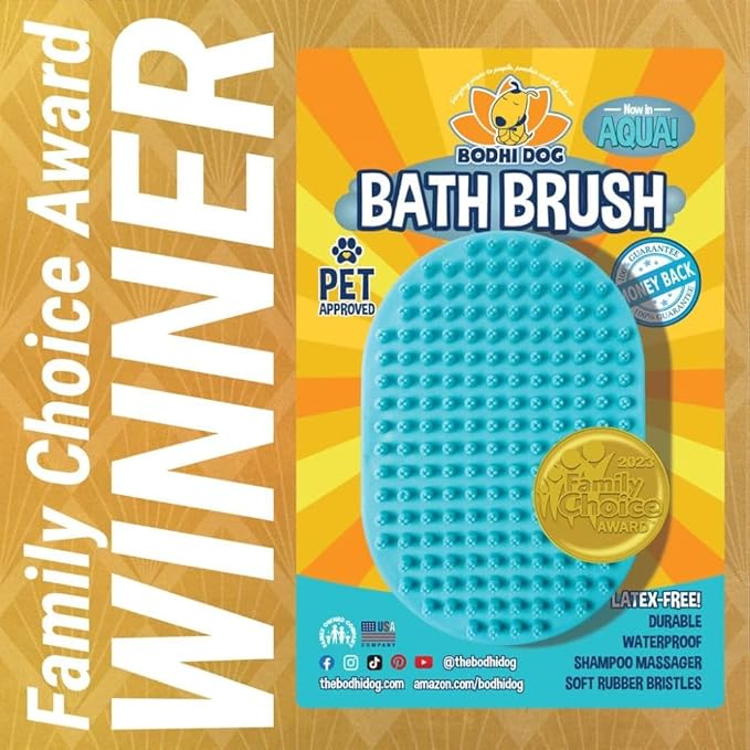 Bodhi Dog Shampoo Brush - Pet Grooming & Bath Supplies for Dogs and Cats - Bath Brush for Long & Short Hair - Premium Scrubber for Shower, Bathing & Massage (One Pack, Aqua)