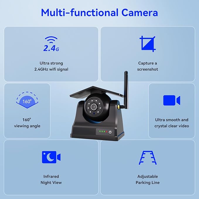Magnetic Solar Wireless Backup Camera, 10000mAh Rechargeable Battery Powered Reversing Camera, 1-Min Easy Installation, App Control WiFi Backup Camera, for Trailer, RV, Truck, SUV, Van