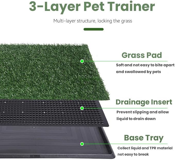 Dog Grass Puppy Training Pee Pad with Tray, Dog Potty with 2 Replacement Artificial Grass Pads, Portable Pet Toilet Washable Odor Free Little Box Indoor Outdoor Use