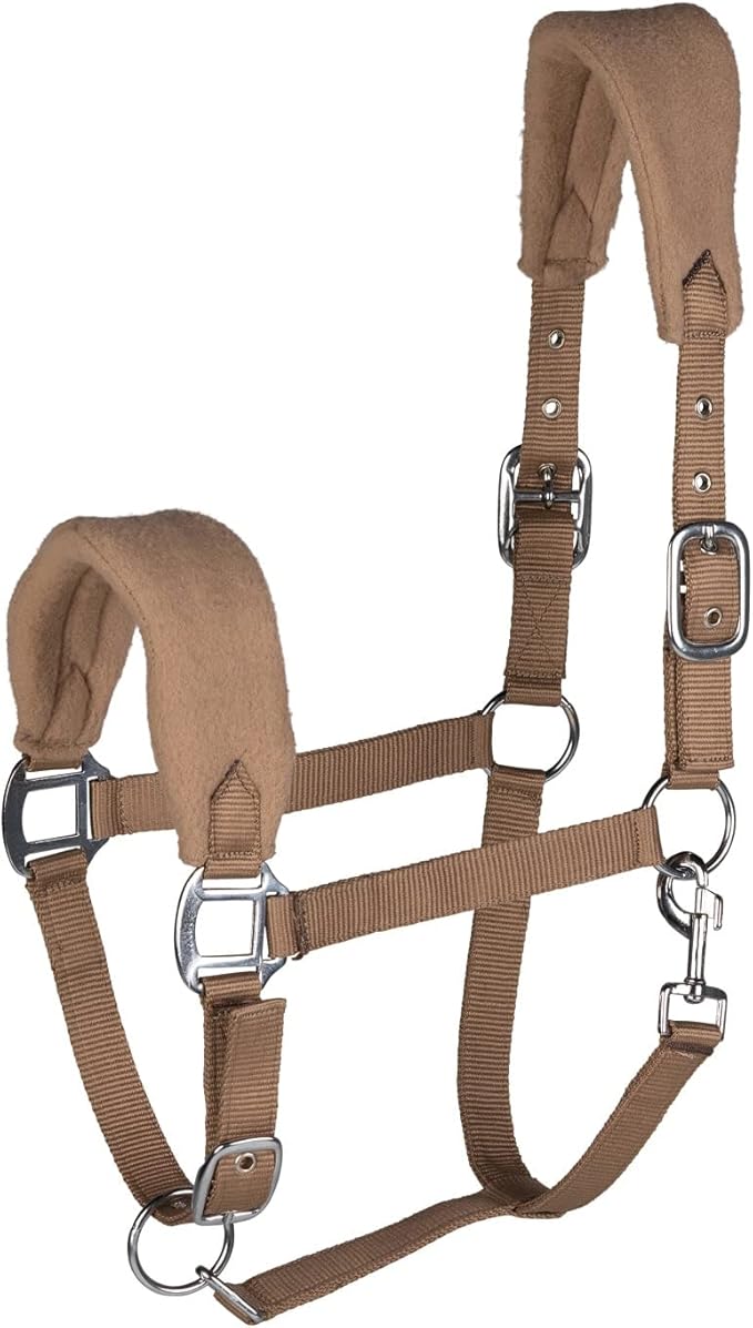 HORZE Kiel Adjustable Horse Halter with Fleece Padding - Tan - Warmblood