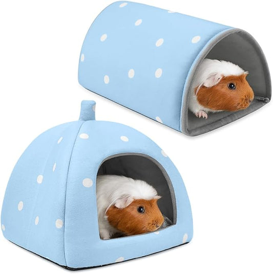 Guinea Pig Hideout and Tunnel Set, Soft Plush Bed & Play Tunnel for Guinea Pigs, Rabbits, Ferrets, Small Animals - Washable Accessories for Resting, Hiding, Exercising