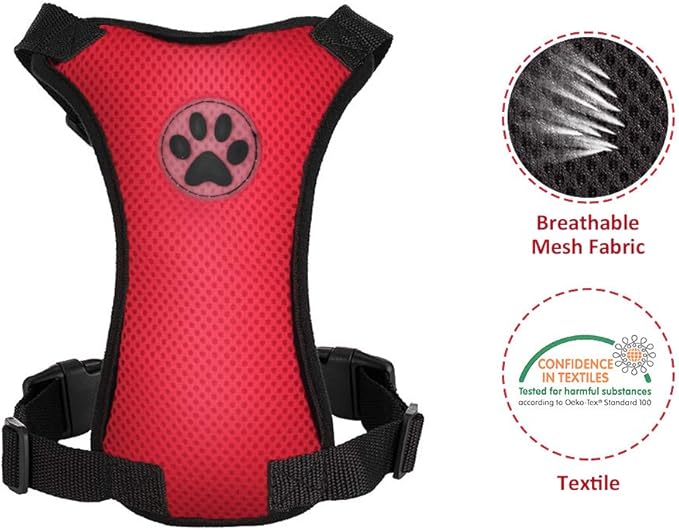 SlowTon Dog Seat Belt Harness for Car, Dog Car Harness Adjustable Mesh Breathable & Dog Seatbelt Safety Tether with Elastic Bungee for Small Medium Large Pets(Red Seatbelt, Single Clip, XXXS)