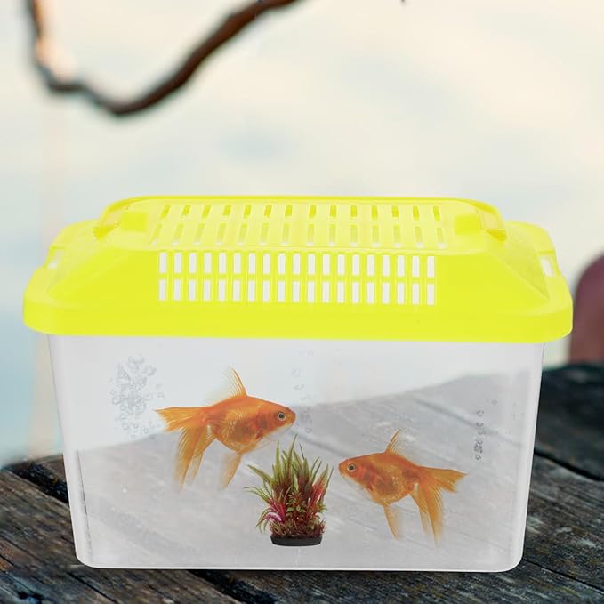 FRCOLOR Portable Plastic Turtle Tank - Transparent Aquarium Carrier Box for Small Pets Ideal for Hamsters Lizards and Fish Easy to Feed and Clean