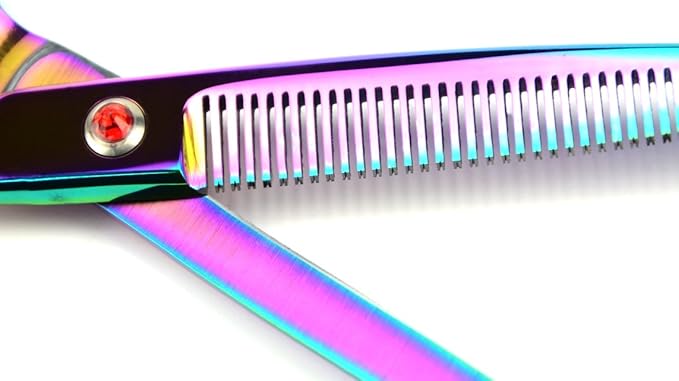 LILYS PET Professional PET Grooming scissors Kit,Coated Titanium,Sharp and Strong Stainless Steel Blade for Dogs Cats Hair Cutting,3 Pieces of Scissors with a Comb and a Case (7.0 inches, Rainbow)