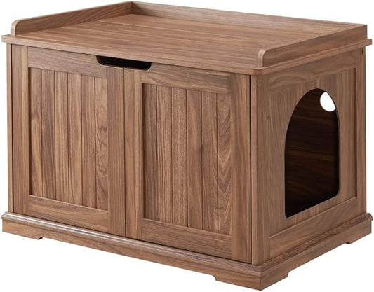 unipaws Cat Litter Box Enclosure Furniture, Hidden Litter Box Cover Washroom, Dog Proof Cabinet House for Large Cat, Hideaway Litter Box, Walnut