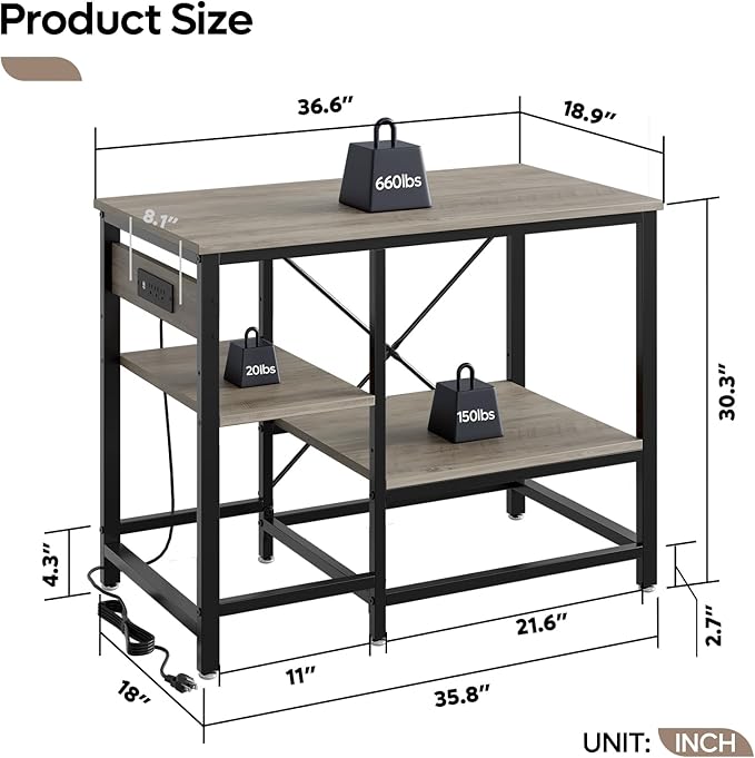 40-50 Gallon Fish Tank Stand with Charging Station, 36x19 Metal Aquarium Stand with 3-Tiers Adjustable Storage Shelves, 6-Legs Reptile Terrarium Stand, 660 LBs
