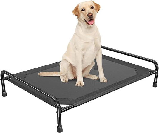 Raised Dog Bed, Outdoor Dog Bed for Dogs, Cooling Elevated Pet Cot, Durable and Sturdy Pet Bed, Waterproof Mesh Cover Raised Metal Frame, Non Slip, Black
