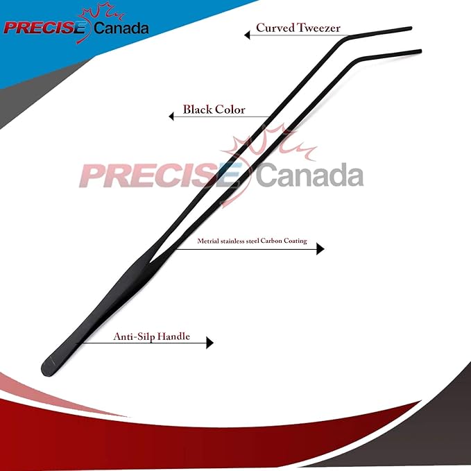 Aquarium Tweezers Stainless Steel Curved Tweezer with Carbonation Protection Coating Long Reptiles Feeding Tongs for Fish Tank Aquatic Plants Spider Snakes Lizards, 15 inch - Black