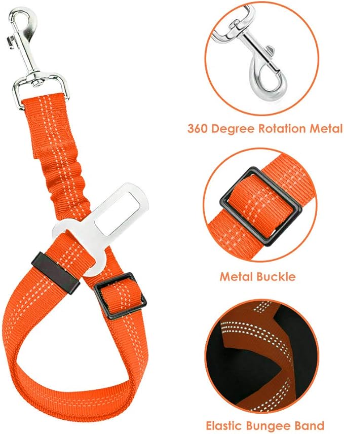 Lukovee Dog Seat Belt - Adjustable Dog Car Harness for Large, Medium & Small Dogs, Soft Padded & Breathable Mesh Dog Seatbelt with Vehicle Connector Strap (Orange, XX-Small)