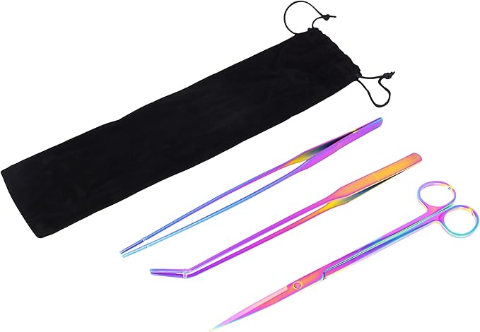 Mandala Crafts Rainbow Stainless Steel Aquascaping Tools Kit – Aquarium Plant Tools with Tweezers and Scissors for Fish Tanks, Hospital Tanks, Goldfish Bowls, Aquariums, and Terrariums