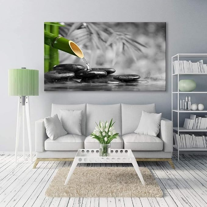 Yxbhhym Canvas Wall Art Living Room Black and White Wall Art Zen Poster Prints Green Wall Decor Stone Meditation Pictures for Office Kitchen Decoration Bedroom Wall Décor Framed Large Art