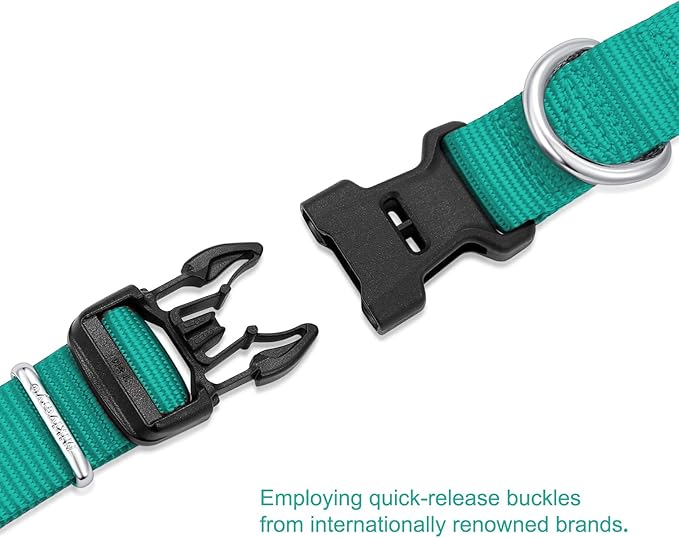 Mikivery Nylon Dog Collar with Quick Release Buckle Soft Adjustable Sturdy for Small Medium Large Dogs Teal,M