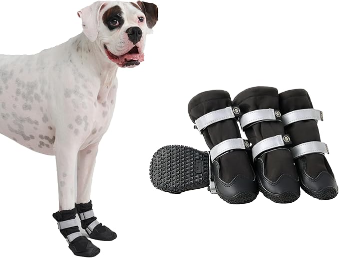 Spark Paws Dog Shoes, Waterproof Dog Boots for Medium to Large Dogs, Non Slip, Breathable Dog Booties and Paw Protectors - 4PCS Doggie Hiking Boots with Reflective Straps - Black, Size 5