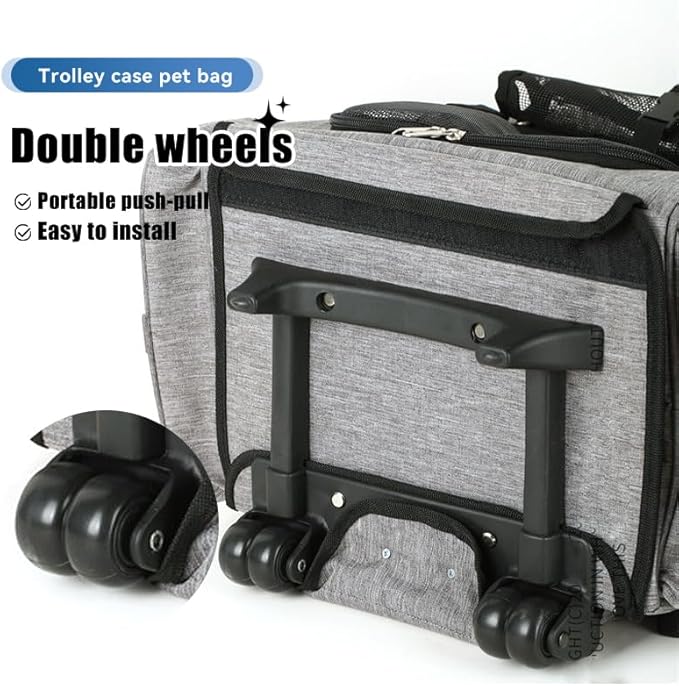 Pet Trolley Bag Cat Dog Travel Bag Portable & Breathable Pet Carrier Backpack - Lightweight Dual-Shoulder Design for Easy Travel with Your Beloved Companion Scalable Pull Rod pet Bag (Black)
