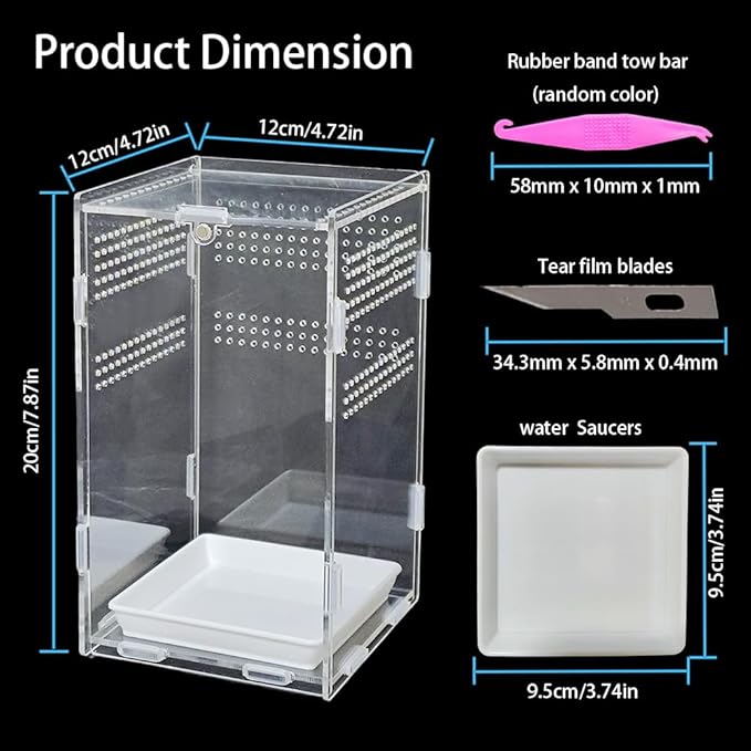 Acrylic Jumping Spider Enclosure,Reptile Enclosure,Bug Habitat, for Small Tree Dwelling Reptiles,Arboreal Tarantula Enclosure, Spider Terrarium Kit,Plastic Terrarium(4.7" X 4.7" X 8")