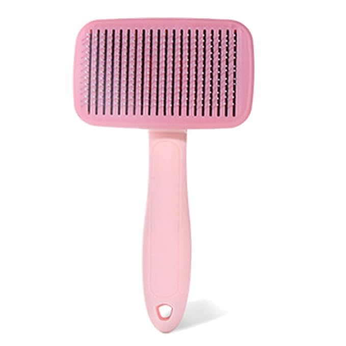 Self‑Cleaning Pet Grooming Brush for Dogs & Cats (Pink) – One‑Click Fur Release, Soft Rounded Bristles, Ergonomic Grip, Safe Deshedding for All Hair Types