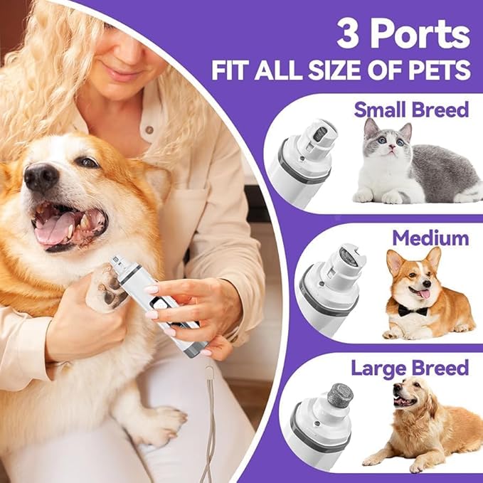 Dog Nail Grinder Quiet-2025 Release Ultra-Quiet Dog & Cat Nail Grinder with LED Light & Battery Display - Painless Nail Trimmer for Small to Large Pets, Thick Nails, and Sensitive Paws