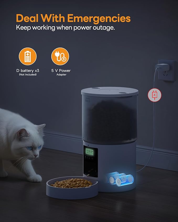 Automatic Cat Feeder Food Dispenser: 6L Timed Small Dog Dry Food Dispenser with 10s Voice - Distributeur Nourriture Chat Hund Programmable - Auto Pet Feeder with 1-6 Meals White